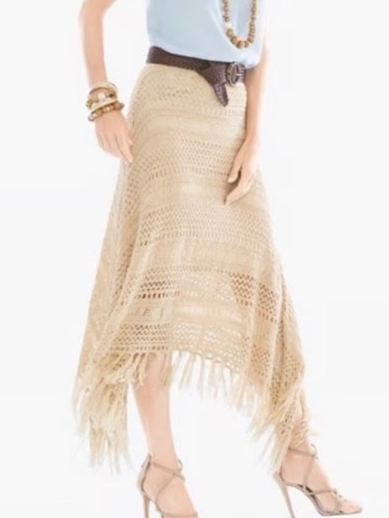 Chico's Dresses & Skirts - Chico's Crochet Fringe Woven Handkerchief Skirt Chicos Size 1 Cottagecore